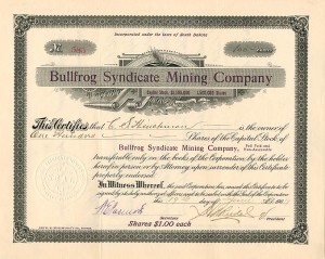 Bullfrog Syndicate Mining Co. - Stock Certificate